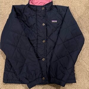 Patagonia Kids Navy and Pink Quilted Puffer Jacket size 7/8